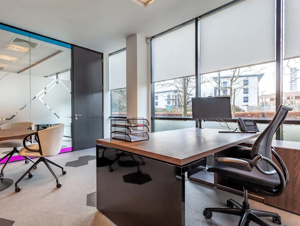 Fold-Ireland-Office-Executive-Manager-Desk-with-Sideboard-and-Black-Mesh-Ergonomic-Chair