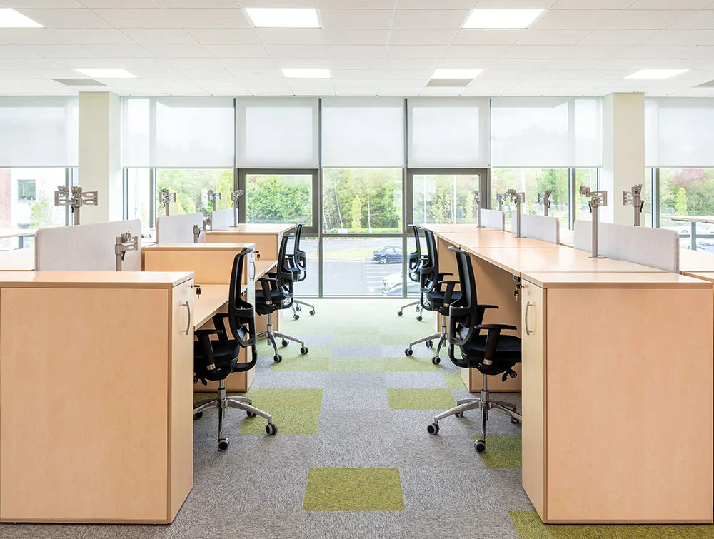 Leap-Adjustable-Desks-with-Pedestals-Ergonomic-Monitor-Arms-and-OZ-Mesh-Office-Chairs