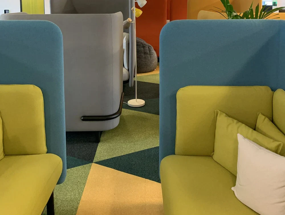 Playrix-Office-Blue-Soft-Seating-Pods-with-Green-Cushions